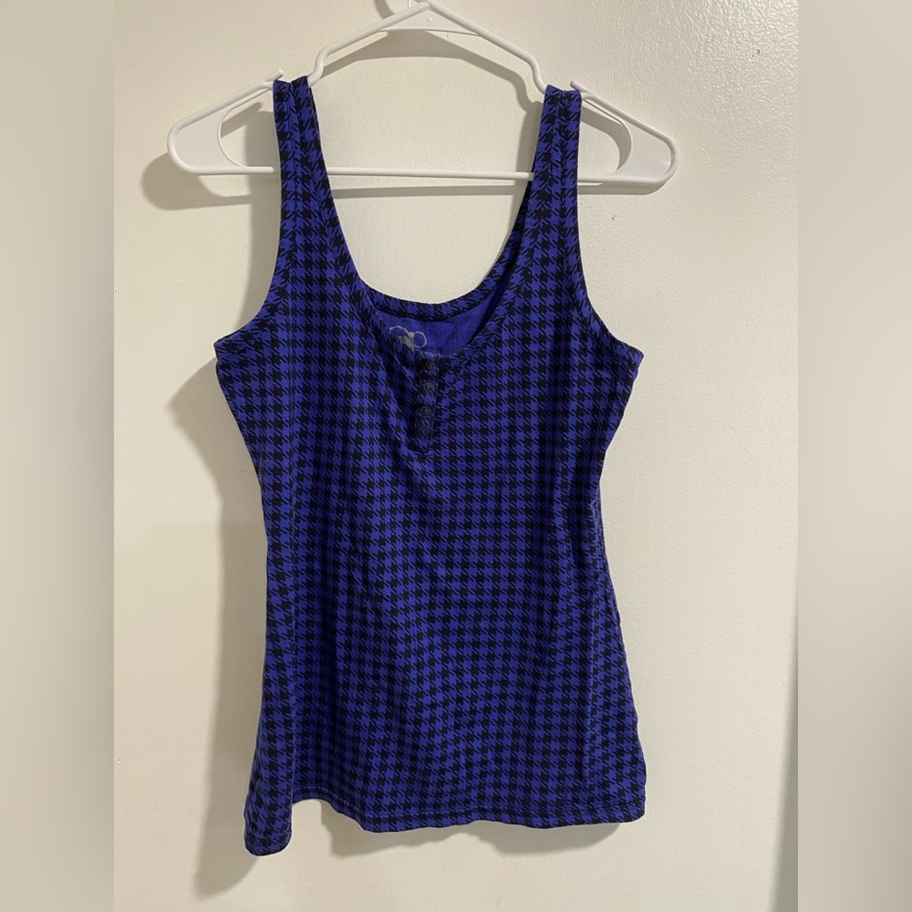 Blue and black houndstooth design tank top